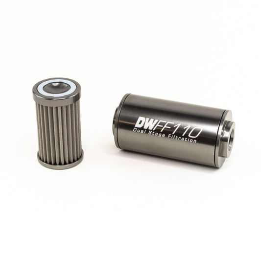 DeatschWerks - DeatschWerks Stainless Steel 10AN 100 Micron Universal Inline Fuel Filter Housing Kit (110mm) - Demon Performance