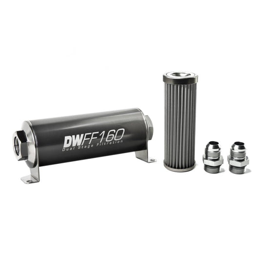 DeatschWerks - DeatschWerks Stainless Steel 10AN 40 Micron Universal Inline Fuel Filter Housing Kit (160mm) - Demon Performance