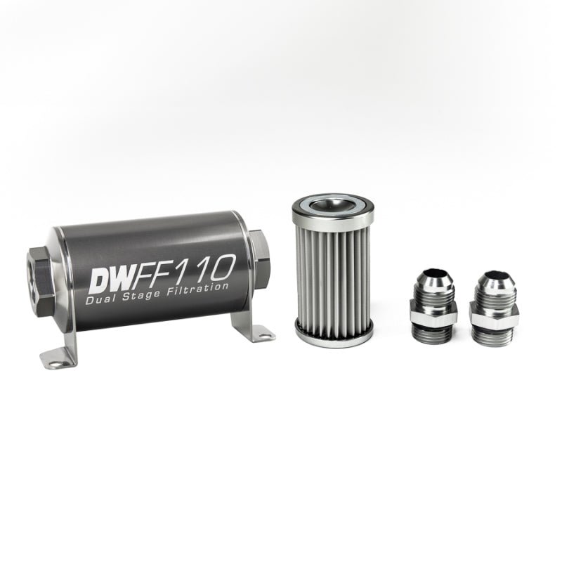 DeatschWerks - DeatschWerks Stainless Steel 10AN 5 Micron Universal Inline Fuel Filter Housing Kit (110mm) - Demon Performance