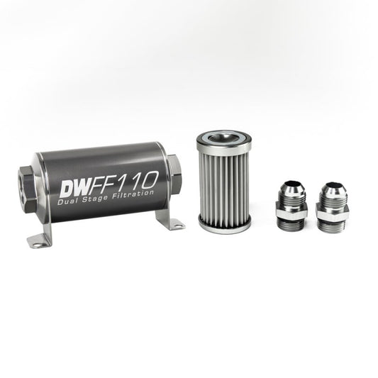 DeatschWerks - DeatschWerks Stainless Steel 10AN 5 Micron Universal Inline Fuel Filter Housing Kit (110mm) - Demon Performance