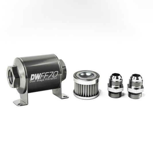 DeatschWerks - DeatschWerks Stainless Steel 10AN 5 Micron Universal Inline Fuel Filter Housing Kit (70mm) - Demon Performance