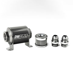 DeatschWerks - DeatschWerks Stainless Steel 10AN 5 Micron Universal Inline Fuel Filter Housing Kit (70mm) - Demon Performance