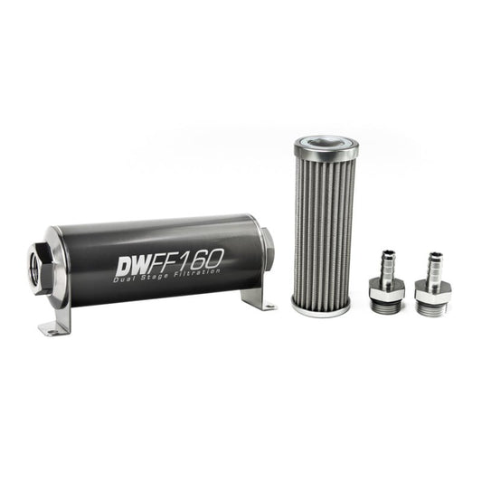 DeatschWerks - DeatschWerks Stainless Steel 3/8in 100 Micron Universal Inline Fuel Filter Housing Kit (160mm) - Demon Performance