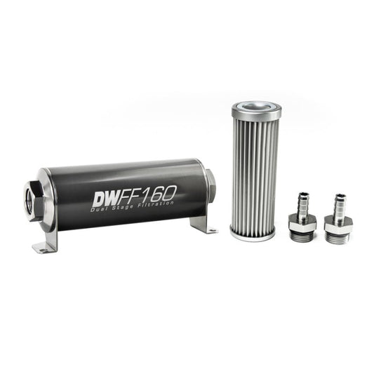 DeatschWerks - DeatschWerks Stainless Steel 3/8in 5 Micron Universal Inline Fuel Filter Housing Kit (160mm) - Demon Performance