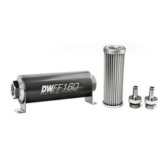 DeatschWerks - DeatschWerks Stainless Steel 3/8in 5 Micron Universal Inline Fuel Filter Housing Kit (160mm) - Demon Performance