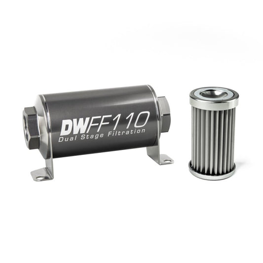 DeatschWerks - DeatschWerks Stainless Steel 5 Micron Universal Inline Fuel Filter Housing Kit (110mm) - Demon Performance