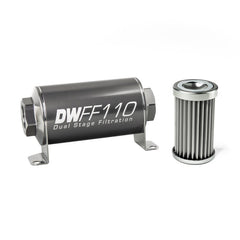 DeatschWerks - DeatschWerks Stainless Steel 5 Micron Universal Inline Fuel Filter Housing Kit (110mm) - Demon Performance