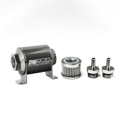 DeatschWerks - DeatschWerks Stainless Steel 5/16in 10 Micron Universal Inline Fuel Filter Housing Kit (70mm) - Demon Performance
