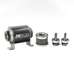 DeatschWerks - DeatschWerks Stainless Steel 5/16in 40 Micron Universal Inline Fuel Filter Housing Kit (70mm) - Demon Performance