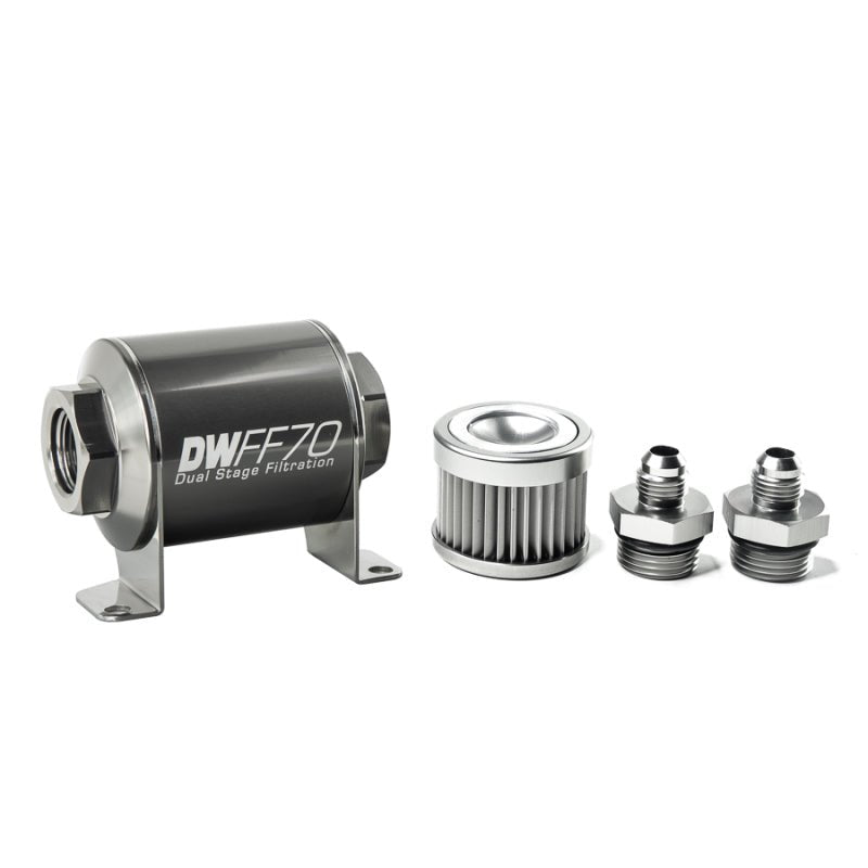 DeatschWerks - DeatschWerks Stainless Steel 6AN 10 Micron Universal Inline Fuel Filter Housing Kit (70mm) - Demon Performance