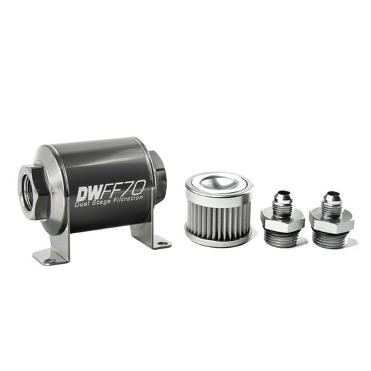 DeatschWerks - DeatschWerks Stainless Steel 6AN 10 Micron Universal Inline Fuel Filter Housing Kit (70mm) - Demon Performance