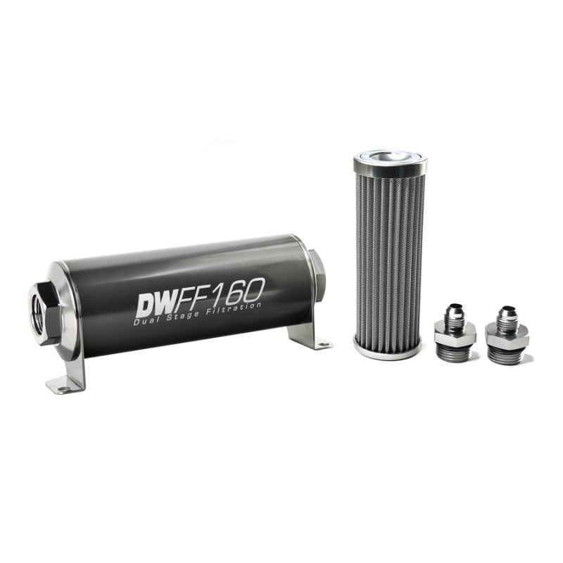 DeatschWerks - DeatschWerks Stainless Steel 6AN 100 Micron Universal Inline Fuel Filter Housing Kit (160mm) - Demon Performance