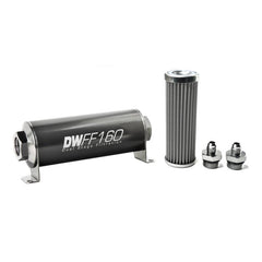 DeatschWerks - DeatschWerks Stainless Steel 6AN 100 Micron Universal Inline Fuel Filter Housing Kit (160mm) - Demon Performance