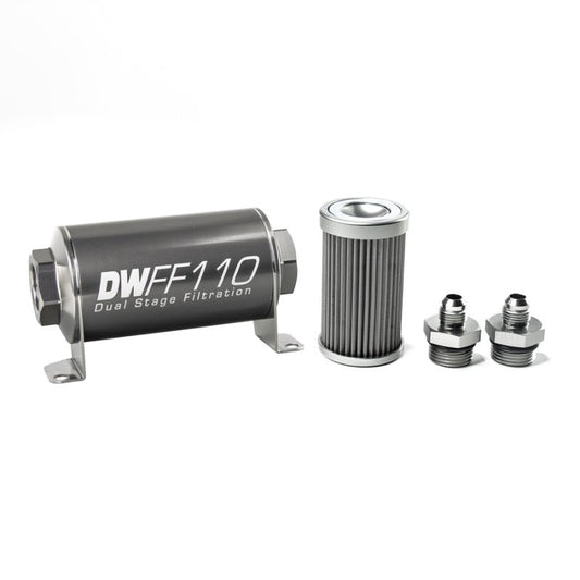 DeatschWerks - DeatschWerks Stainless Steel 6AN 40 Micron Universal Inline Fuel Filter Housing Kit (110mm) - Demon Performance