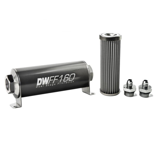 DeatschWerks - DeatschWerks Stainless Steel 6AN 40 Micron Universal Inline Fuel Filter Housing Kit (160mm) - Demon Performance