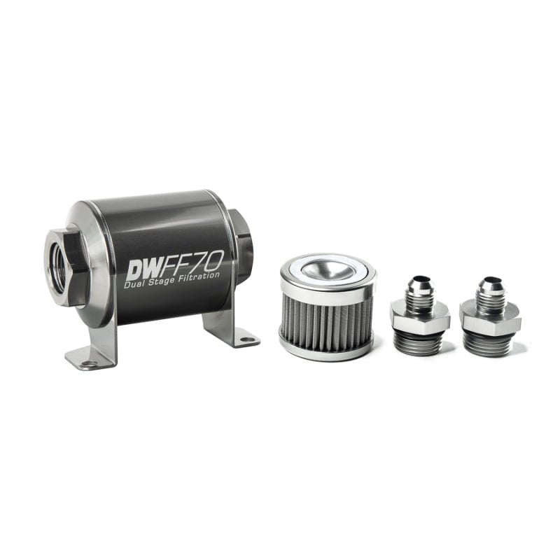 DeatschWerks - DeatschWerks Stainless Steel 6AN 40 Micron Universal Inline Fuel Filter Housing Kit (70mm) - Demon Performance