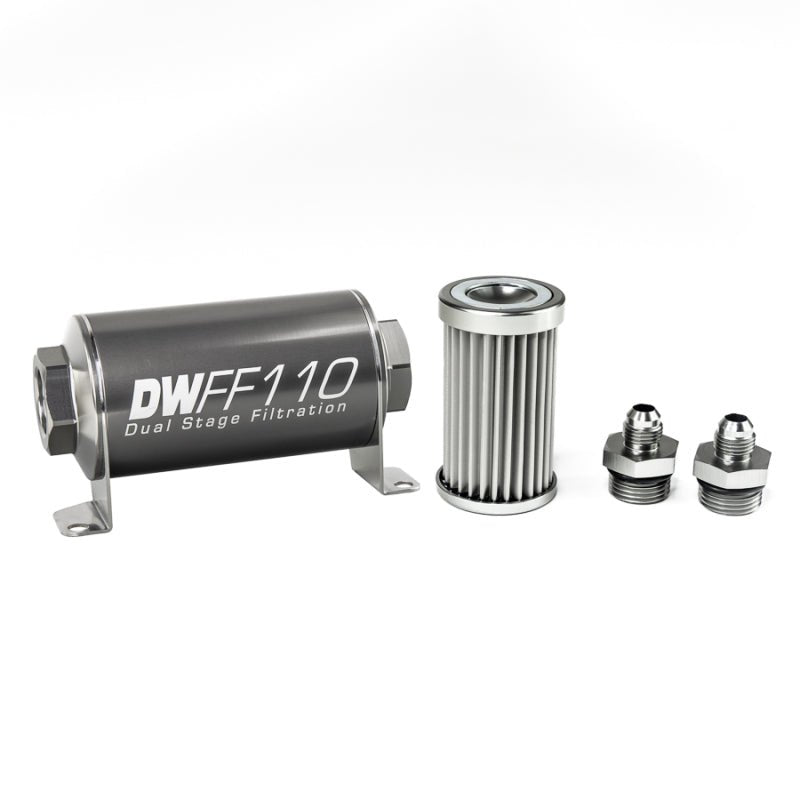 DeatschWerks - DeatschWerks Stainless Steel 6AN 5 Micron Universal Inline Fuel Filter Housing Kit (110mm) - Demon Performance