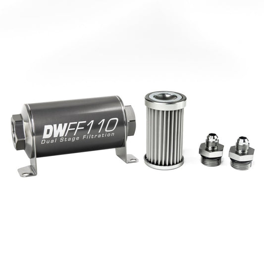 DeatschWerks - DeatschWerks Stainless Steel 6AN 5 Micron Universal Inline Fuel Filter Housing Kit (110mm) - Demon Performance