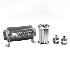 DeatschWerks - DeatschWerks Stainless Steel 6AN 5 Micron Universal Inline Fuel Filter Housing Kit (110mm) - Demon Performance