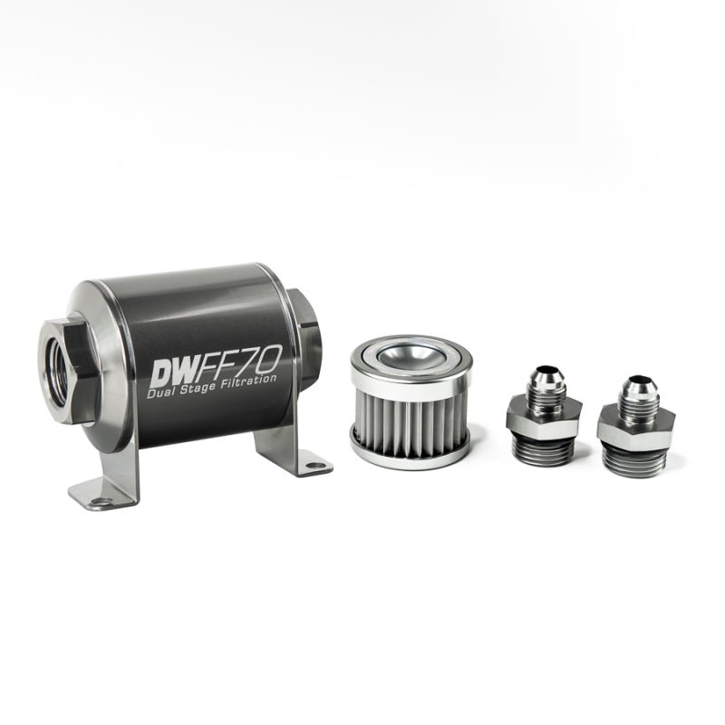 DeatschWerks - DeatschWerks Stainless Steel 6AN 5 Micron Universal Inline Fuel Filter Housing Kit (70mm) - Demon Performance