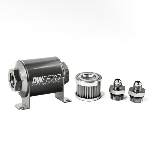 DeatschWerks - DeatschWerks Stainless Steel 6AN 5 Micron Universal Inline Fuel Filter Housing Kit (70mm) - Demon Performance