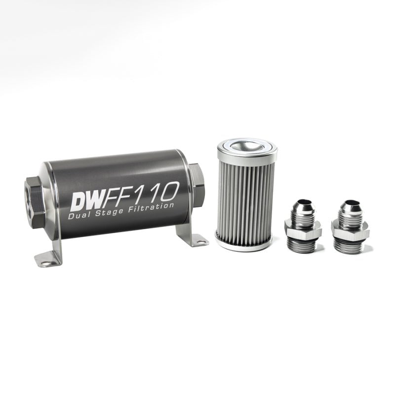 DeatschWerks - DeatschWerks Stainless Steel 8AN 10 Micron Universal Inline Fuel Filter Housing Kit (110mm) - Demon Performance