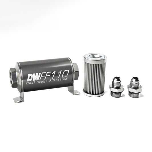 DeatschWerks - DeatschWerks Stainless Steel 8AN 10 Micron Universal Inline Fuel Filter Housing Kit (110mm) - Demon Performance