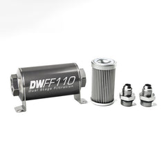 DeatschWerks - DeatschWerks Stainless Steel 8AN 10 Micron Universal Inline Fuel Filter Housing Kit (110mm) - Demon Performance