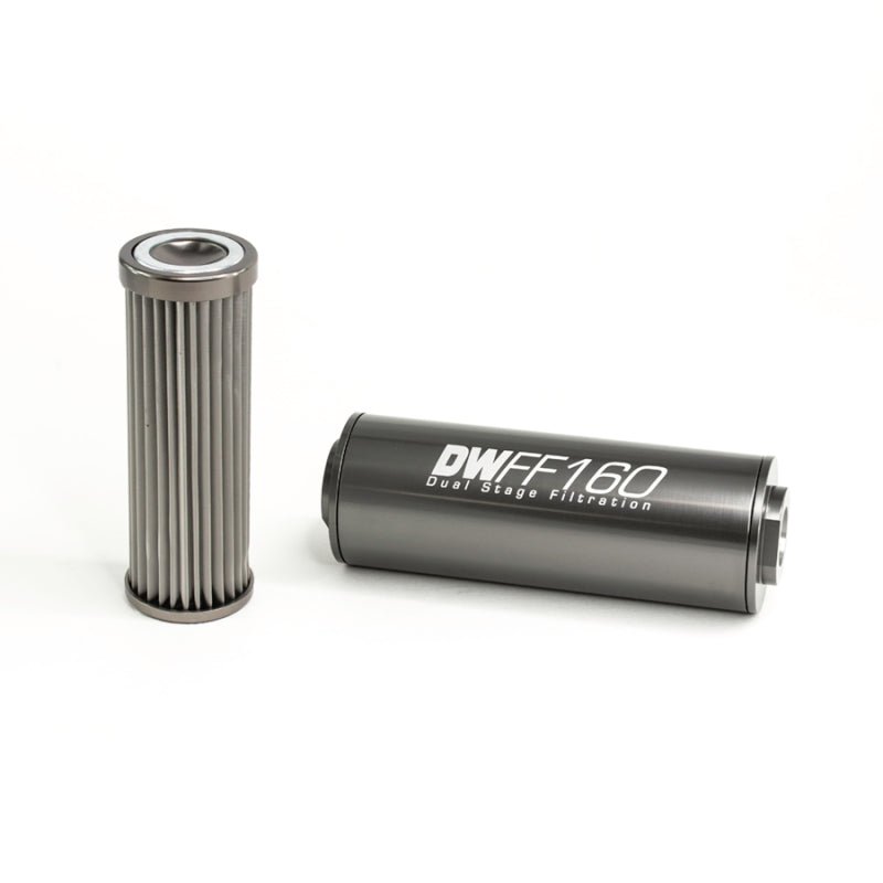 DeatschWerks - DeatschWerks Stainless Steel 8AN 10 Micron Universal Inline Fuel Filter Housing Kit (160mm) - Demon Performance