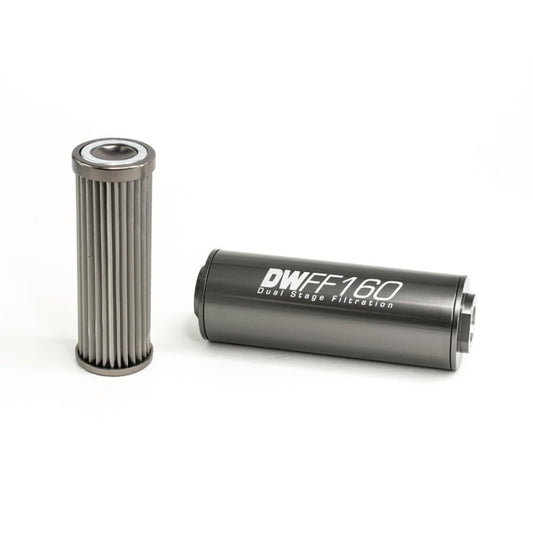 DeatschWerks - DeatschWerks Stainless Steel 8AN 10 Micron Universal Inline Fuel Filter Housing Kit (160mm) - Demon Performance