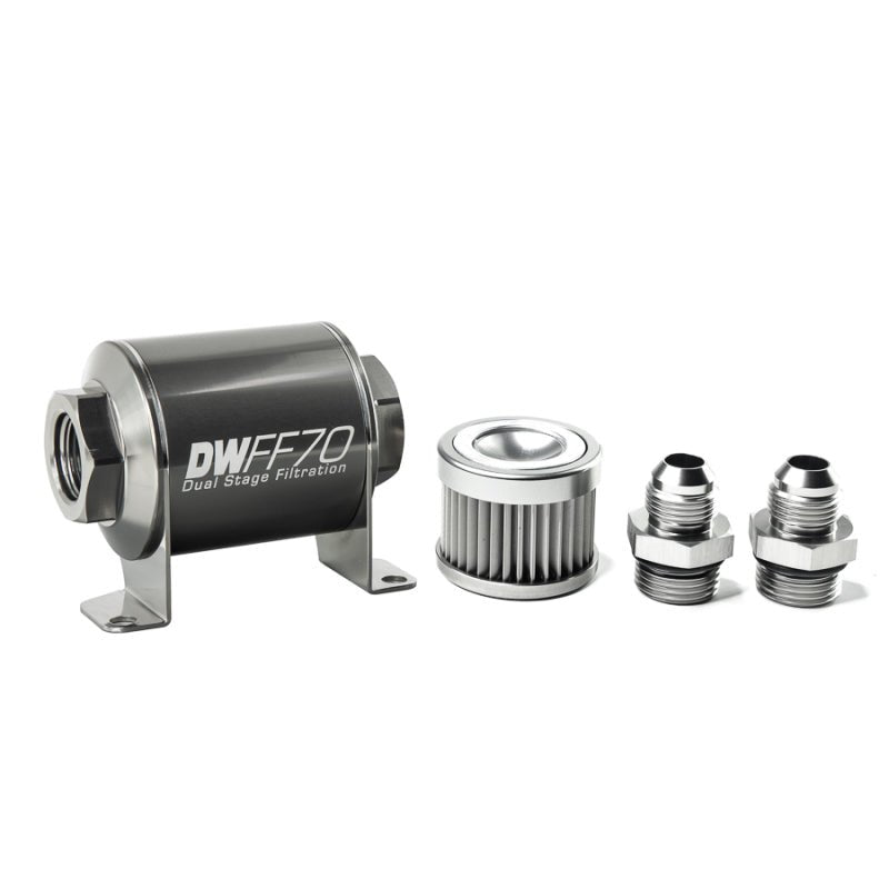 DeatschWerks - DeatschWerks Stainless Steel 8AN 10 Micron Universal Inline Fuel Filter Housing Kit (70mm) - Demon Performance