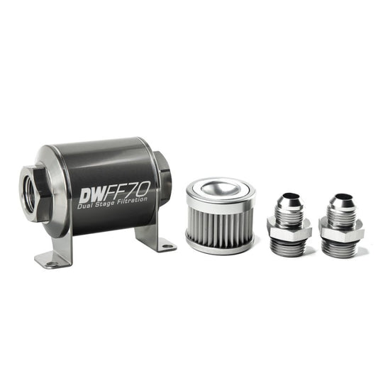 DeatschWerks - DeatschWerks Stainless Steel 8AN 10 Micron Universal Inline Fuel Filter Housing Kit (70mm) - Demon Performance