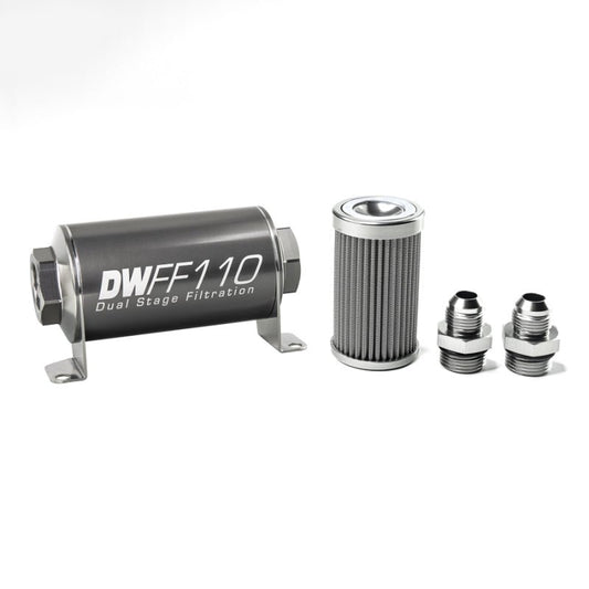DeatschWerks - DeatschWerks Stainless Steel 8AN 100 Micron Universal Inline Fuel Filter Housing Kit (110mm) - Demon Performance