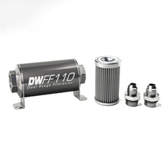 DeatschWerks - DeatschWerks Stainless Steel 8AN 100 Micron Universal Inline Fuel Filter Housing Kit (110mm) - Demon Performance