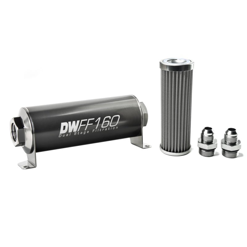 DeatschWerks - DeatschWerks Stainless Steel 8AN 100 Micron Universal Inline Fuel Filter Housing Kit (160mm) - Demon Performance