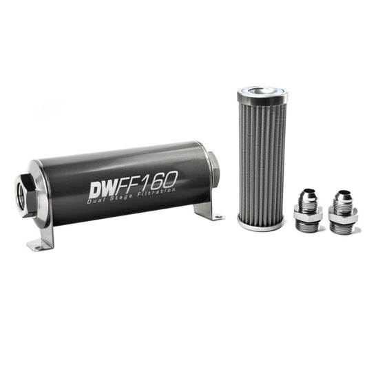 DeatschWerks - DeatschWerks Stainless Steel 8AN 100 Micron Universal Inline Fuel Filter Housing Kit (160mm) - Demon Performance