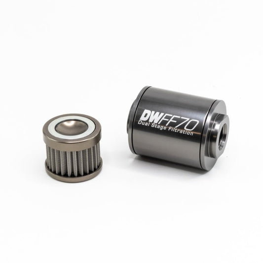 DeatschWerks - DeatschWerks Stainless Steel 8AN 100 Micron Universal Inline Fuel Filter Housing Kit (70mm) - Demon Performance