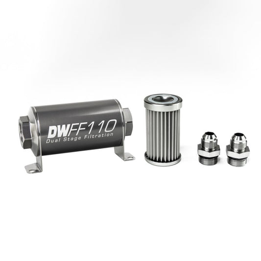 DeatschWerks - DeatschWerks Stainless Steel 8AN 5 Micron Universal Inline Fuel Filter Housing Kit (110mm) - Demon Performance