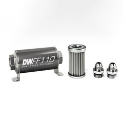 DeatschWerks - DeatschWerks Stainless Steel 8AN 5 Micron Universal Inline Fuel Filter Housing Kit (110mm) - Demon Performance