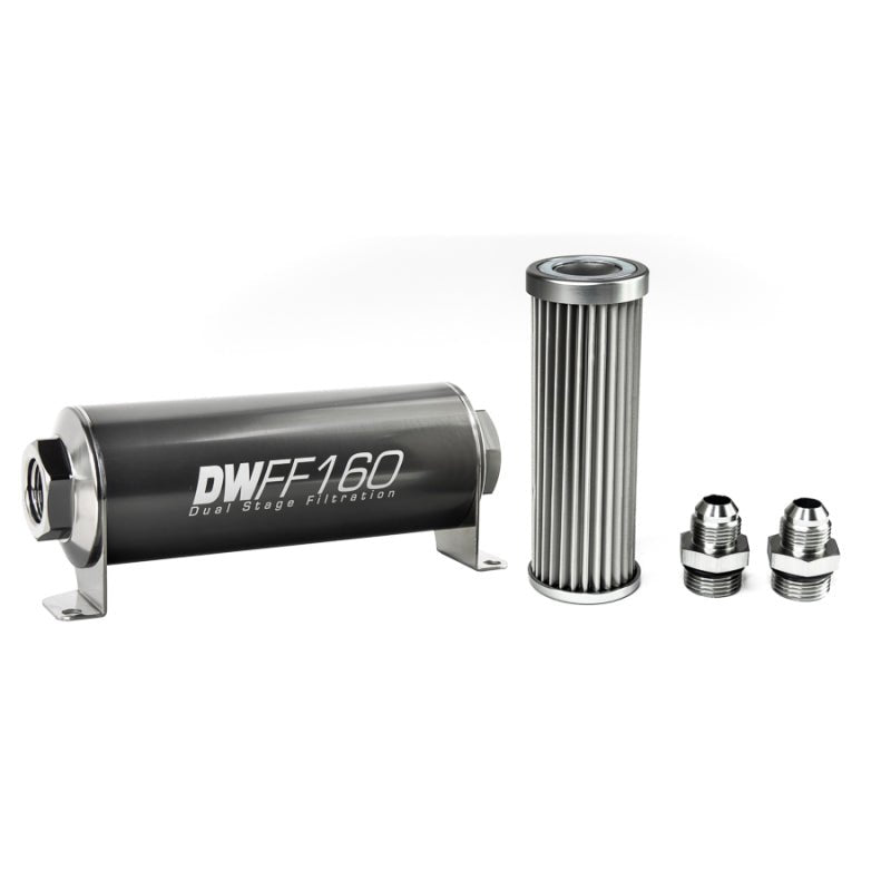 DeatschWerks - DeatschWerks Stainless Steel 8AN 5 Micron Universal Inline Fuel Filter Housing Kit (160mm) - Demon Performance