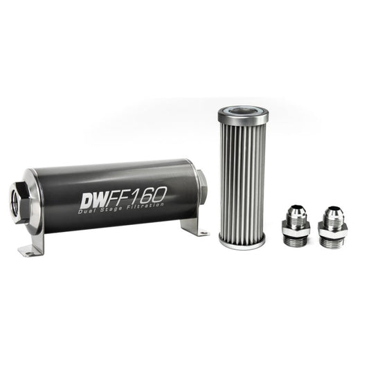 DeatschWerks - DeatschWerks Stainless Steel 8AN 5 Micron Universal Inline Fuel Filter Housing Kit (160mm) - Demon Performance