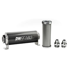 DeatschWerks - DeatschWerks Stainless Steel 8AN 5 Micron Universal Inline Fuel Filter Housing Kit (160mm) - Demon Performance