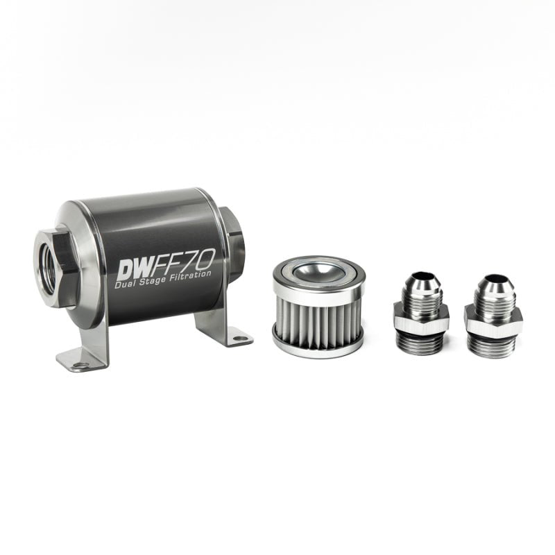 DeatschWerks - DeatschWerks Stainless Steel 8AN 5 Micron Universal Inline Fuel Filter Housing Kit (70mm) - Demon Performance