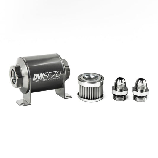 DeatschWerks - DeatschWerks Stainless Steel 8AN 5 Micron Universal Inline Fuel Filter Housing Kit (70mm) - Demon Performance
