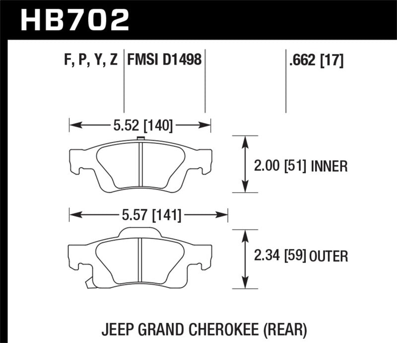 Hawk Performance - Hawk 11-12 Dodge Durango / 11-12 Jeep Grand Cherokee HPS 5.0 Rear Street Brake Pads - Demon Performance