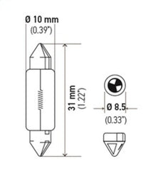 Hella - Hella Universal Clear 12V 10W 10x41mm T3.25 Bulb - Demon Performance