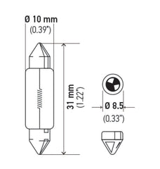 Hella - Hella Universal Clear 12V 10W 10x41mm T3.25 Bulb - Demon Performance