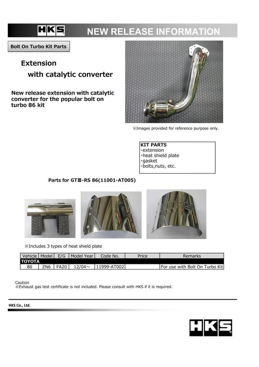 HKS - HKS 12 - 19 Subaru BRZ/Scion FR - S/Toyota 86 Extension Kit w/ Catalytic Converter - Demon Performance