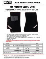 HKS - HKS 93 - 02 Toyota JZA80 Supra Front Floormat Set - LHD - Demon Performance