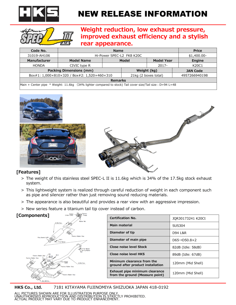 HKS - HKS Hi-Power Muffler SPEC-L2 FK8 K20C - Demon Performance